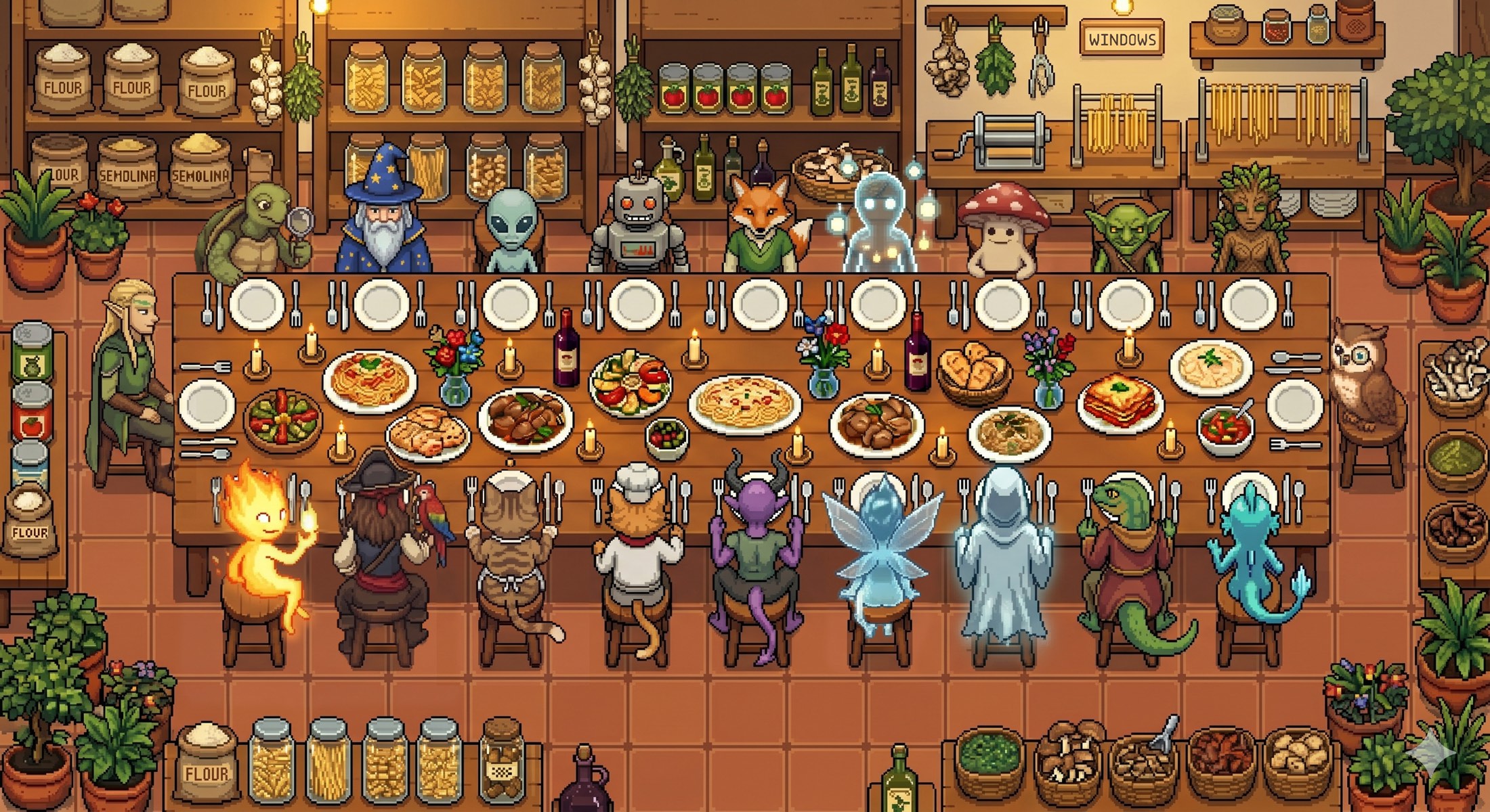 The full table at The WINDOWS Dinner by Petite Pasta Joint